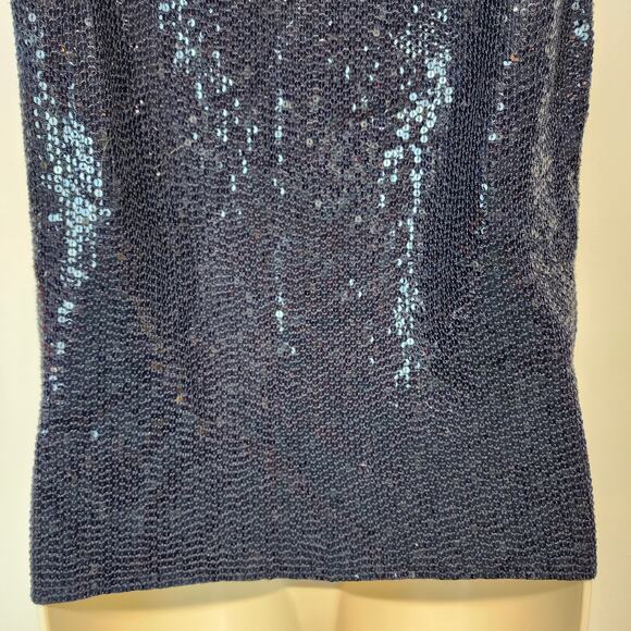Carmen Marc Valvo Sequin Top Size M Blue Sleeveless Round Neck Evening Art Deco - Picture 9 of 13